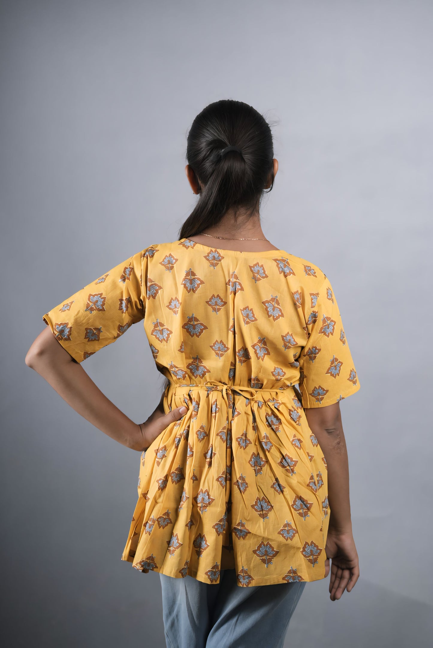 Yellow Cotton Peplum Top