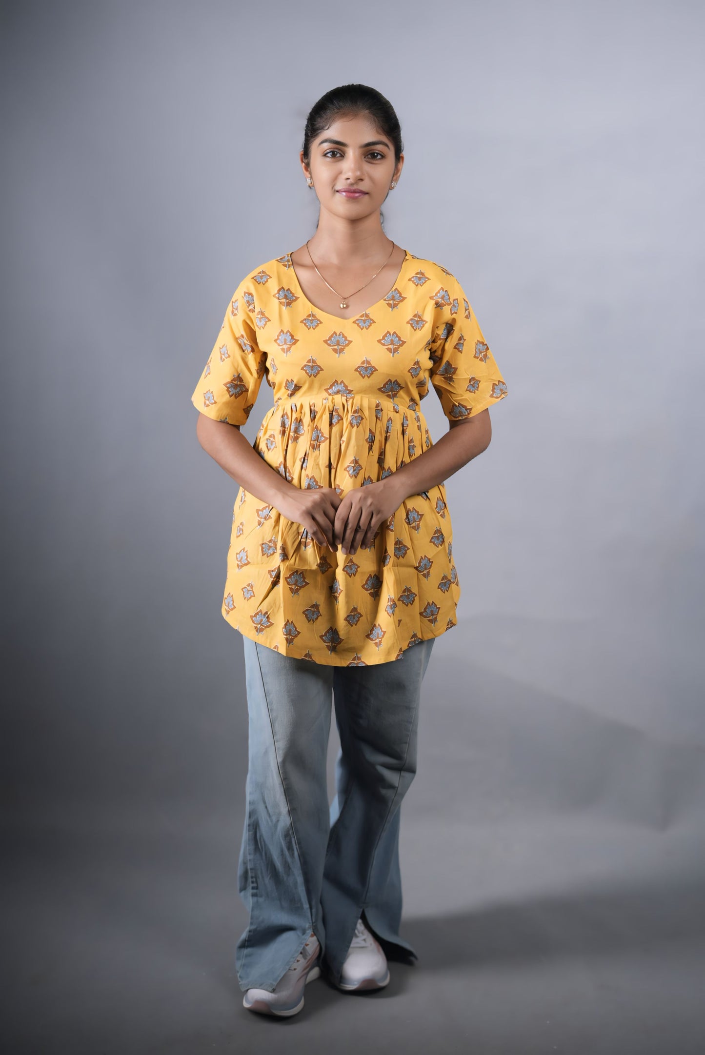 Yellow Cotton Peplum Top