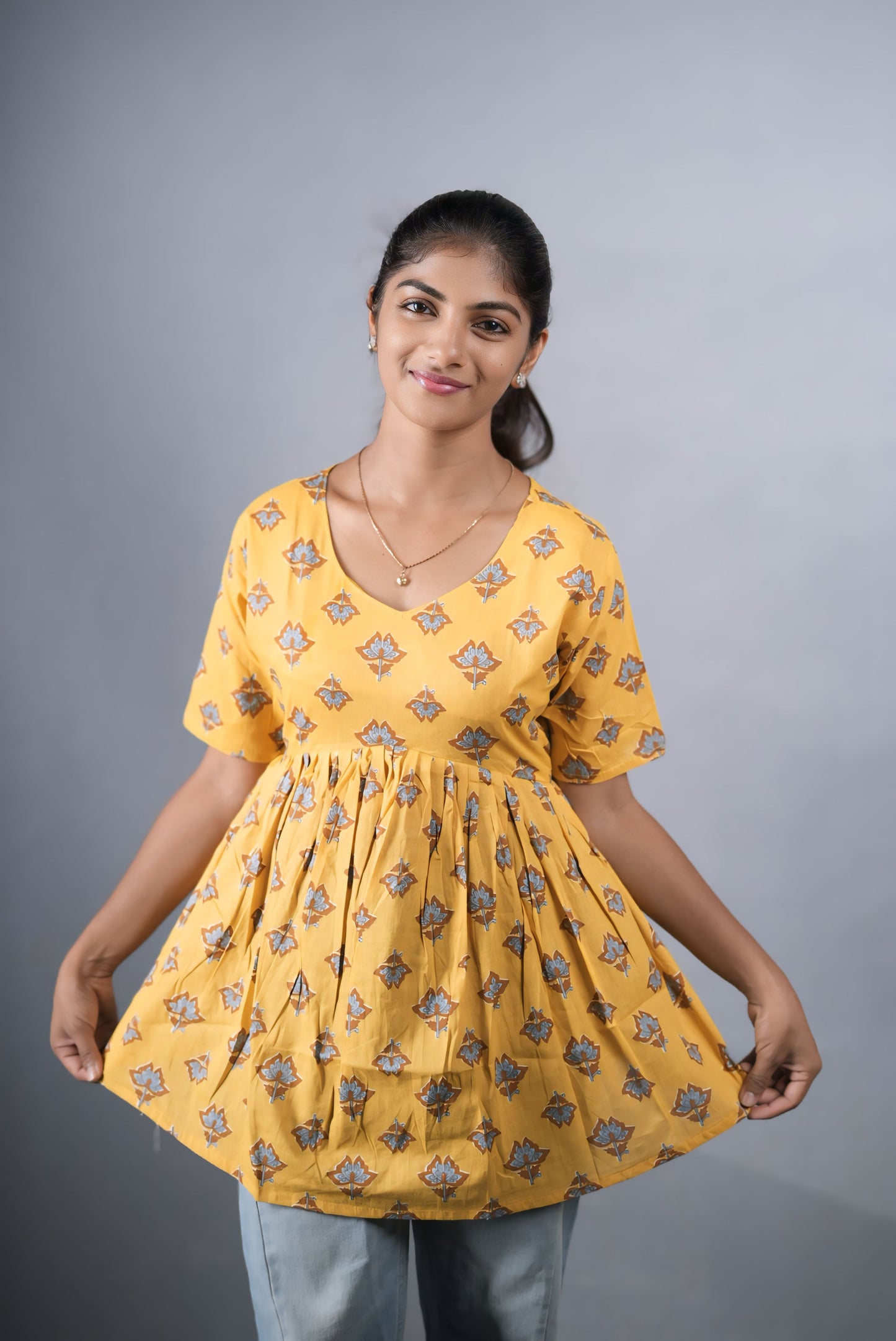 Yellow Cotton Peplum Top