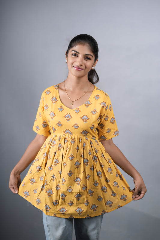 Yellow Cotton Peplum Top