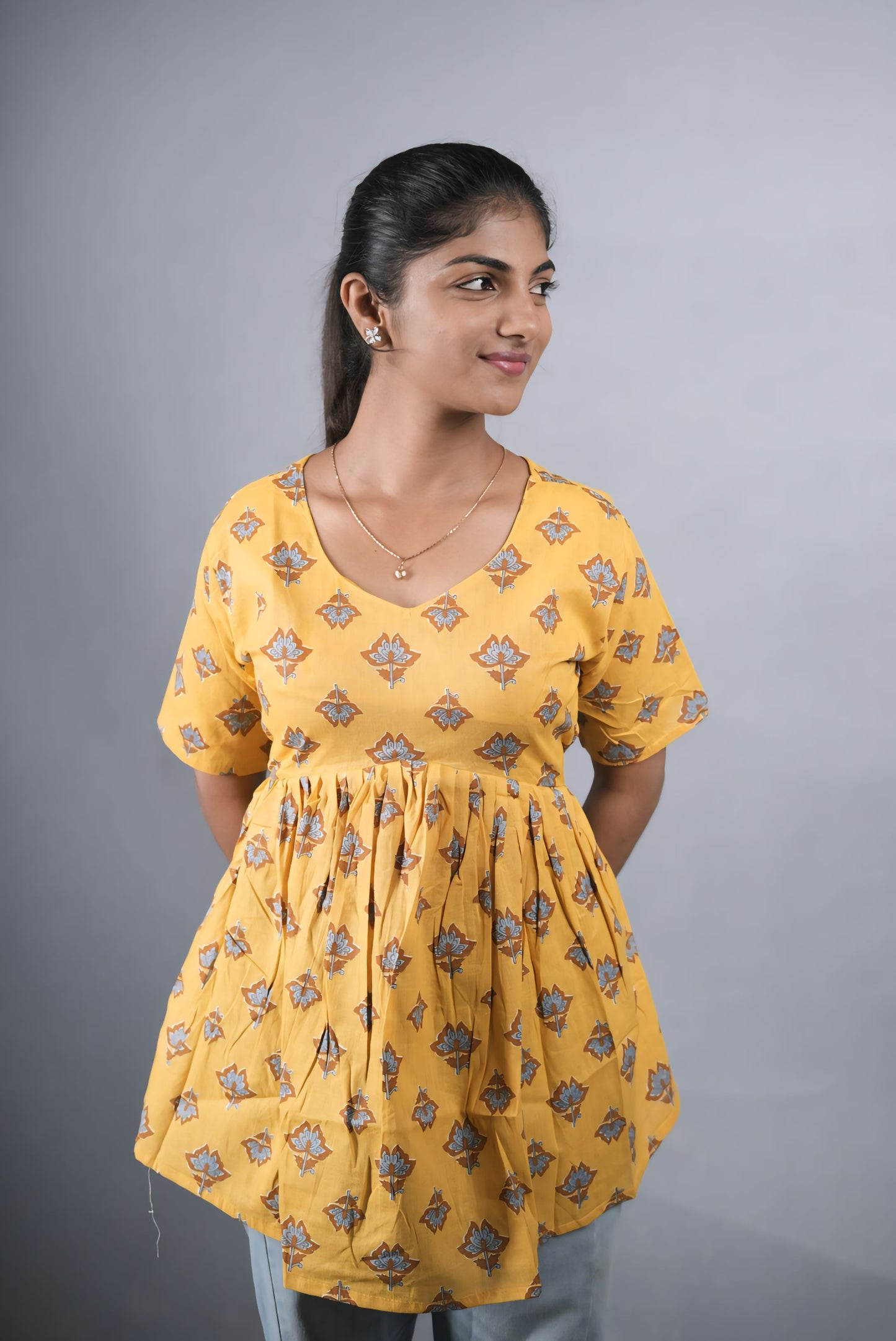 Yellow Cotton Peplum Top