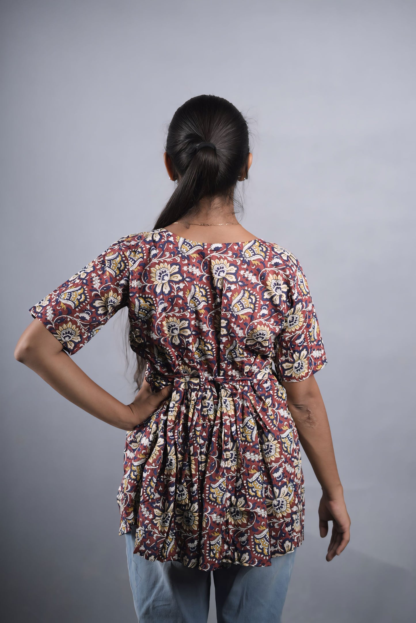 Kalamkari Red Cotton Peplum Top