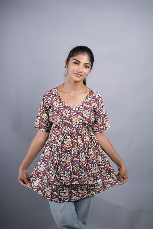 Kalamkari Red Cotton Peplum Top