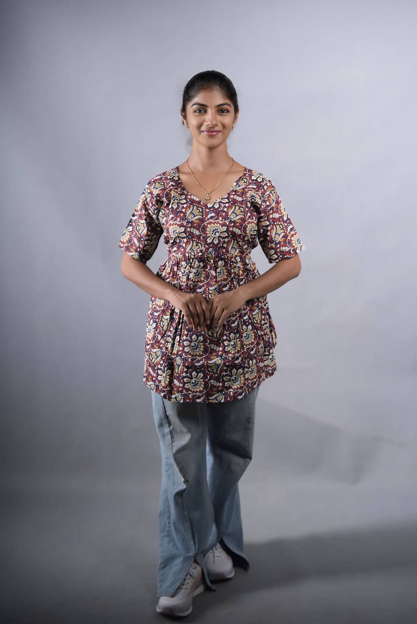 Kalamkari Red Cotton Peplum Top