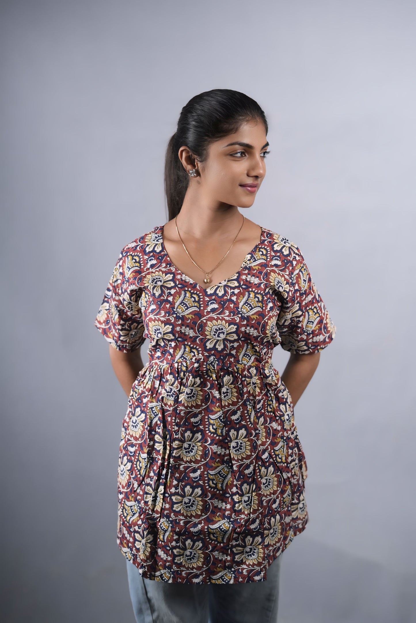 Kalamkari Red Cotton Peplum Top