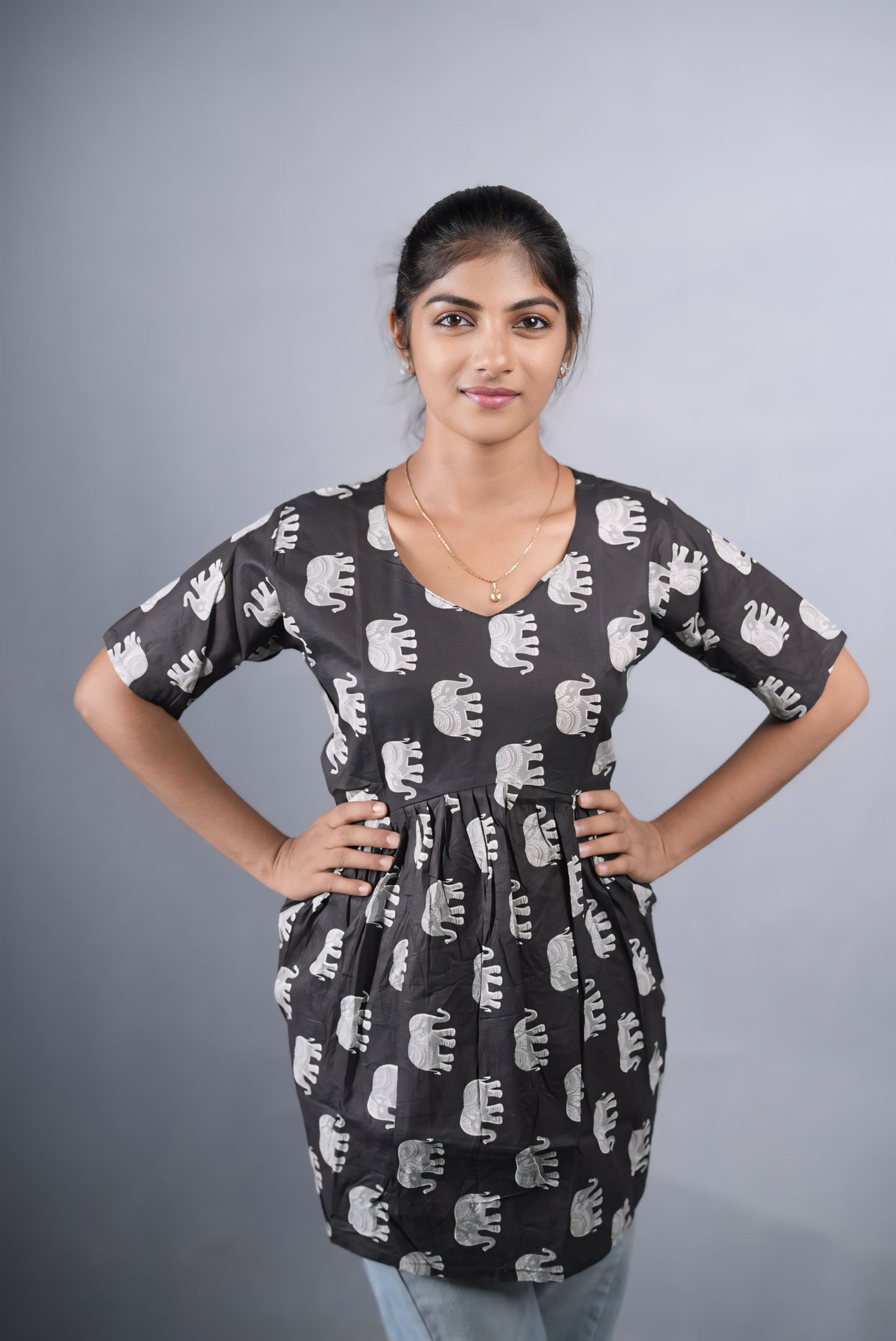 Black Cotton Peplum Top