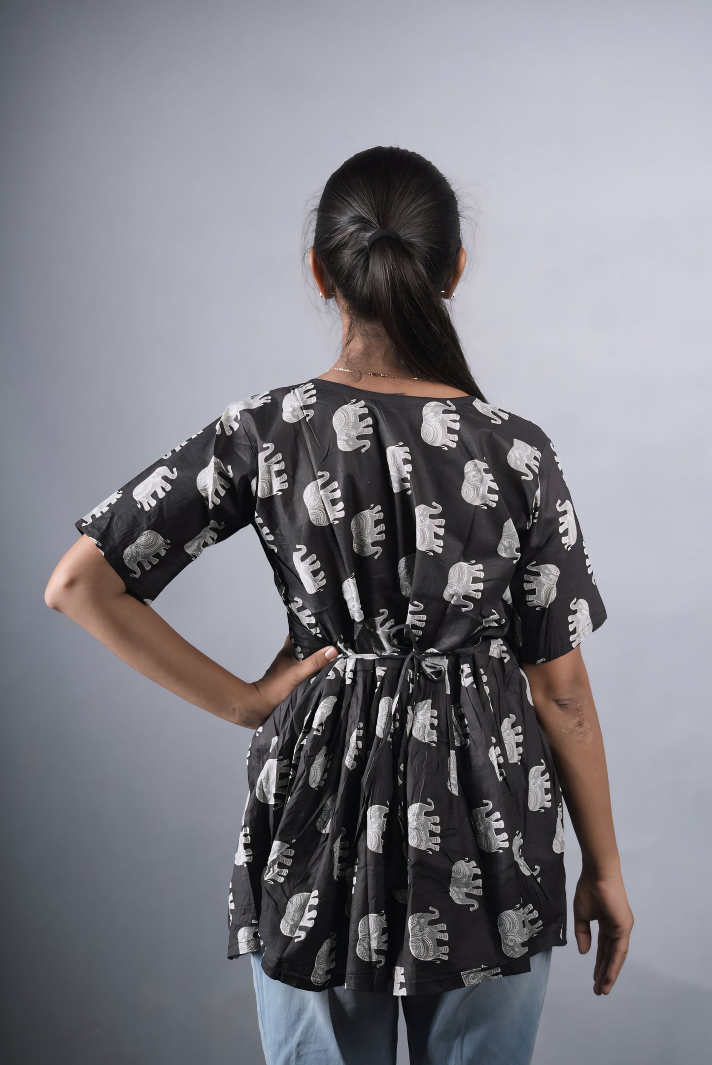 Black Cotton Peplum Top