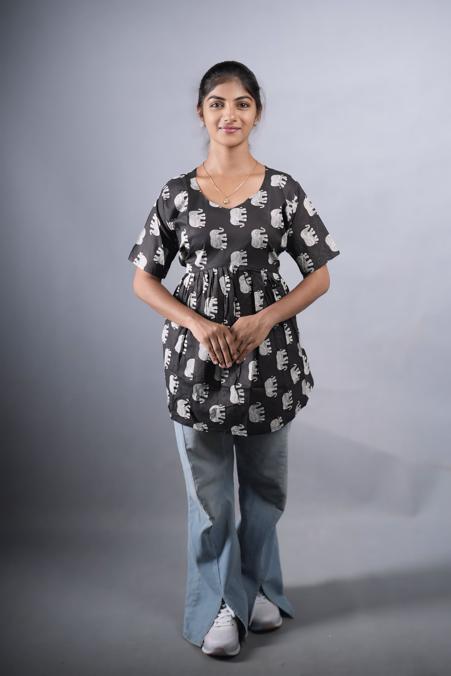 Black Cotton Peplum Top