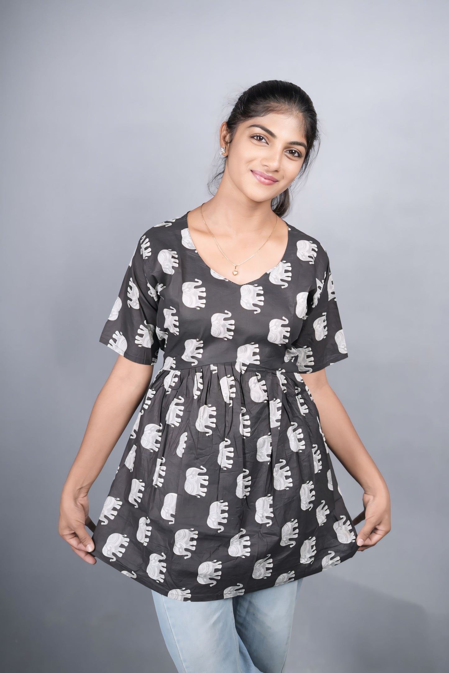 Black Cotton Peplum Top