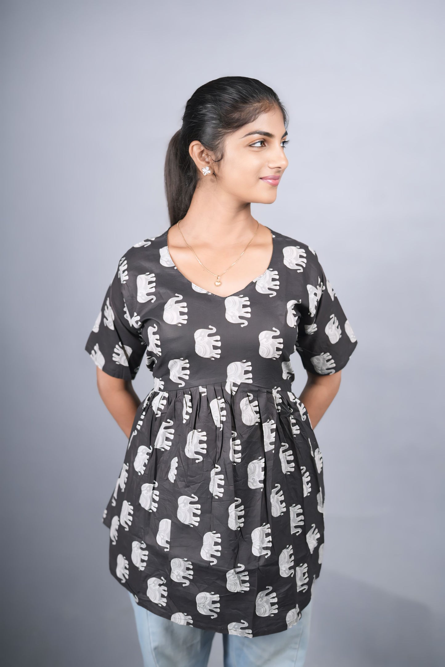 Black Cotton Peplum Top