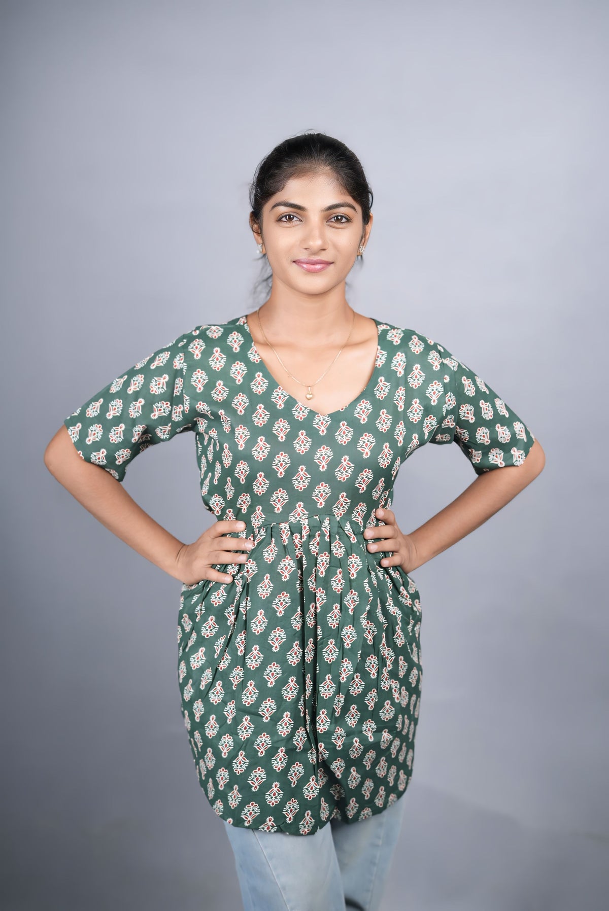 Green Cotton Peplum Top