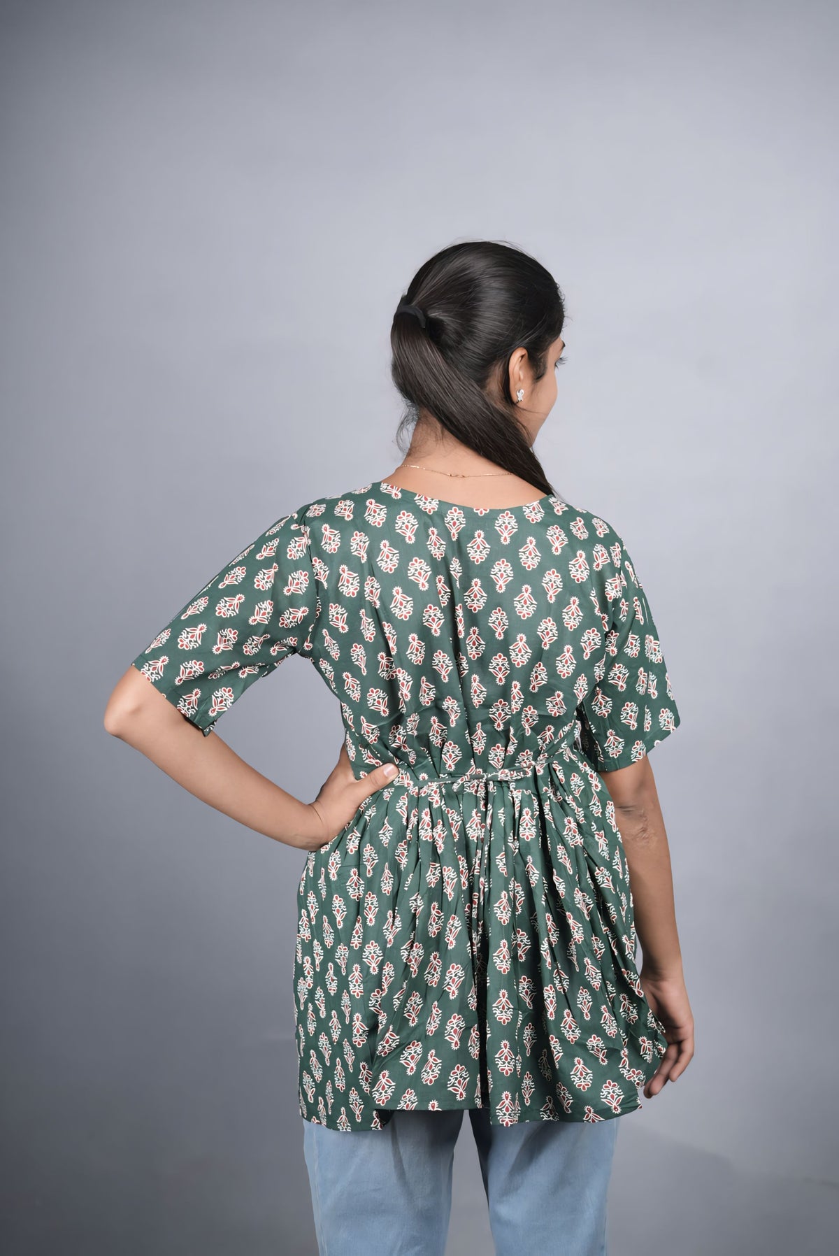 Green Cotton Peplum Top