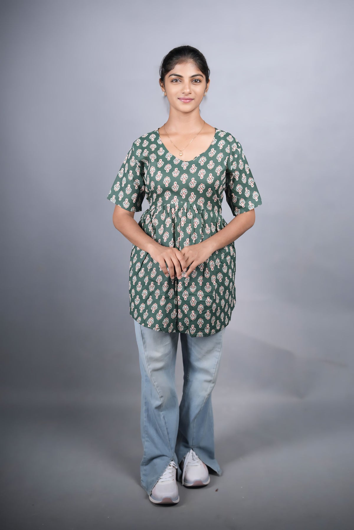 Green Cotton Peplum Top