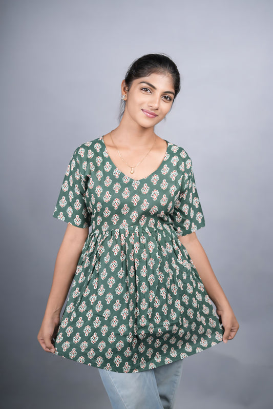 Green Cotton Peplum Top