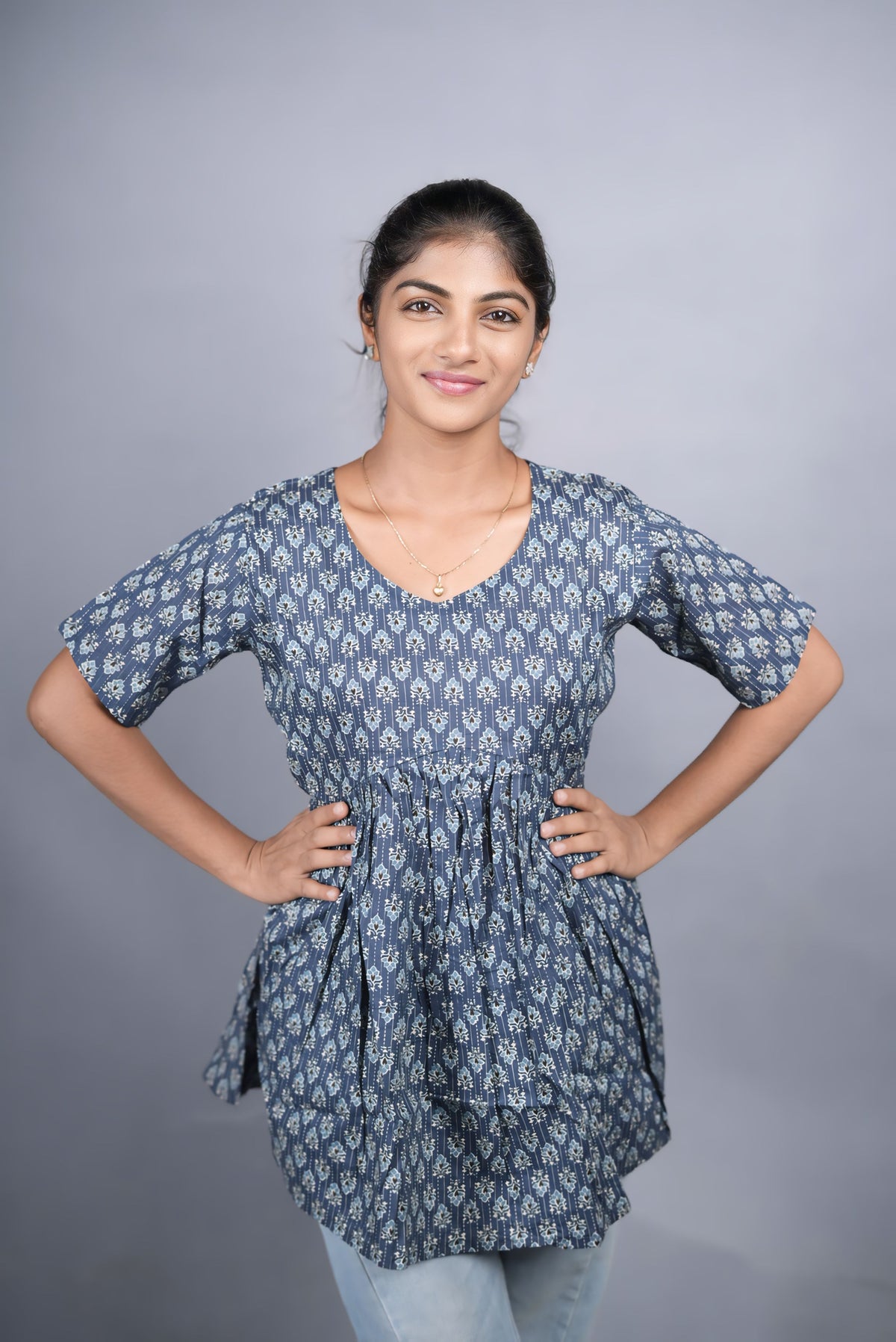 Blue Cotton Peplum Top