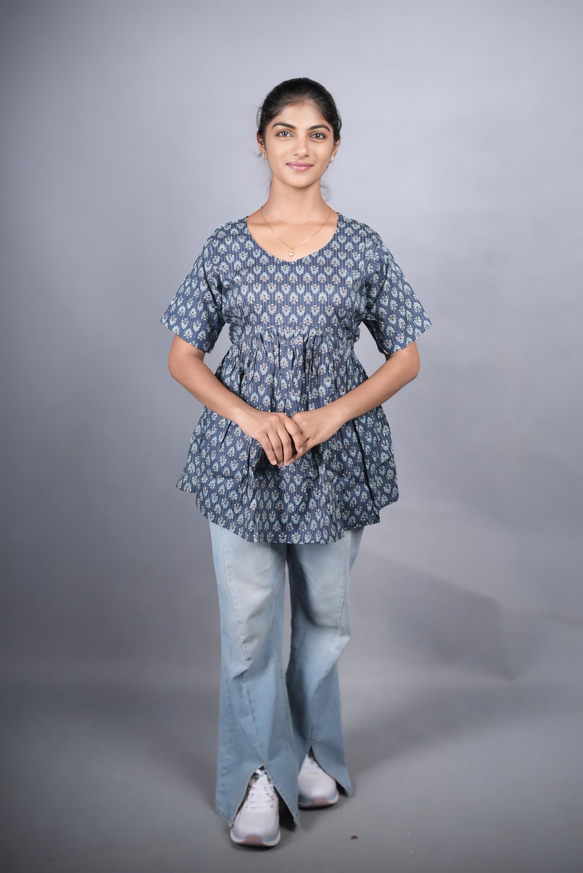 Blue Cotton Peplum Top