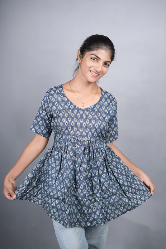 Blue Cotton Peplum Top
