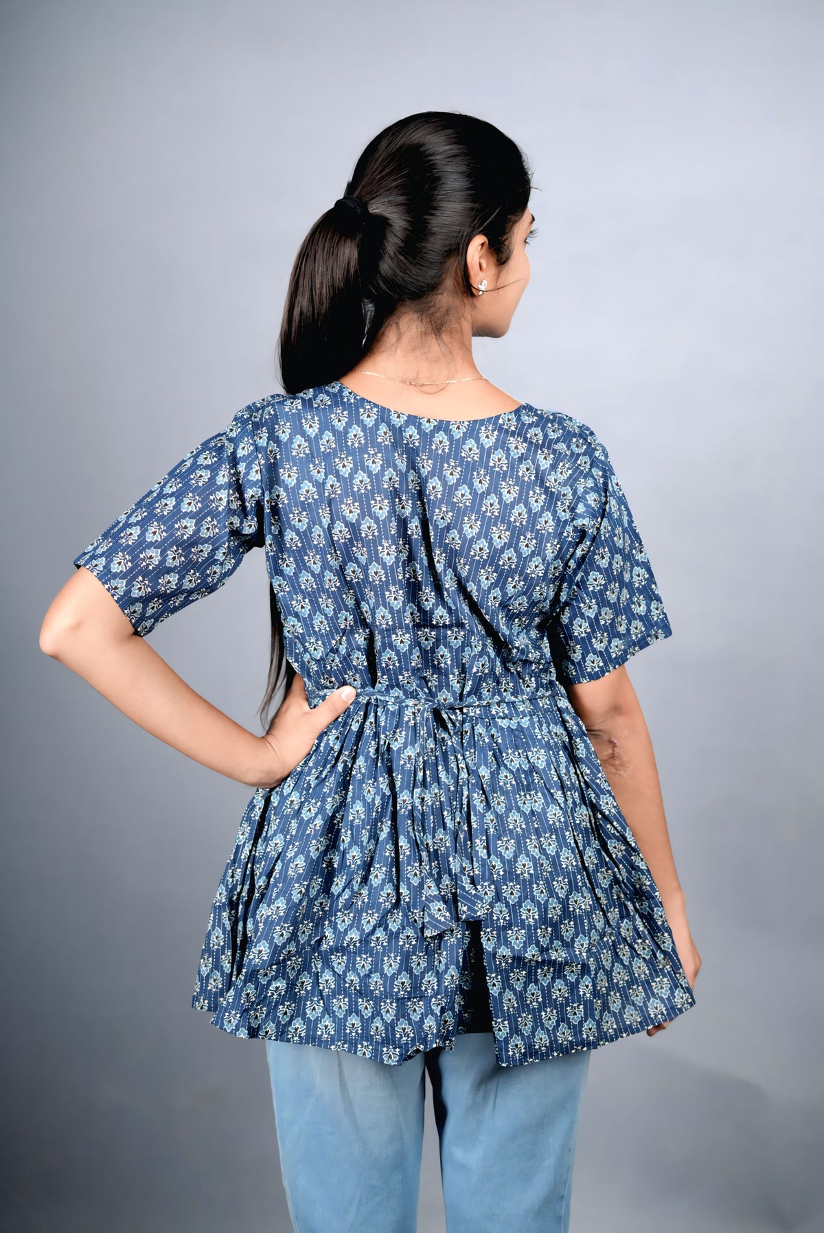 Blue Cotton Peplum Top