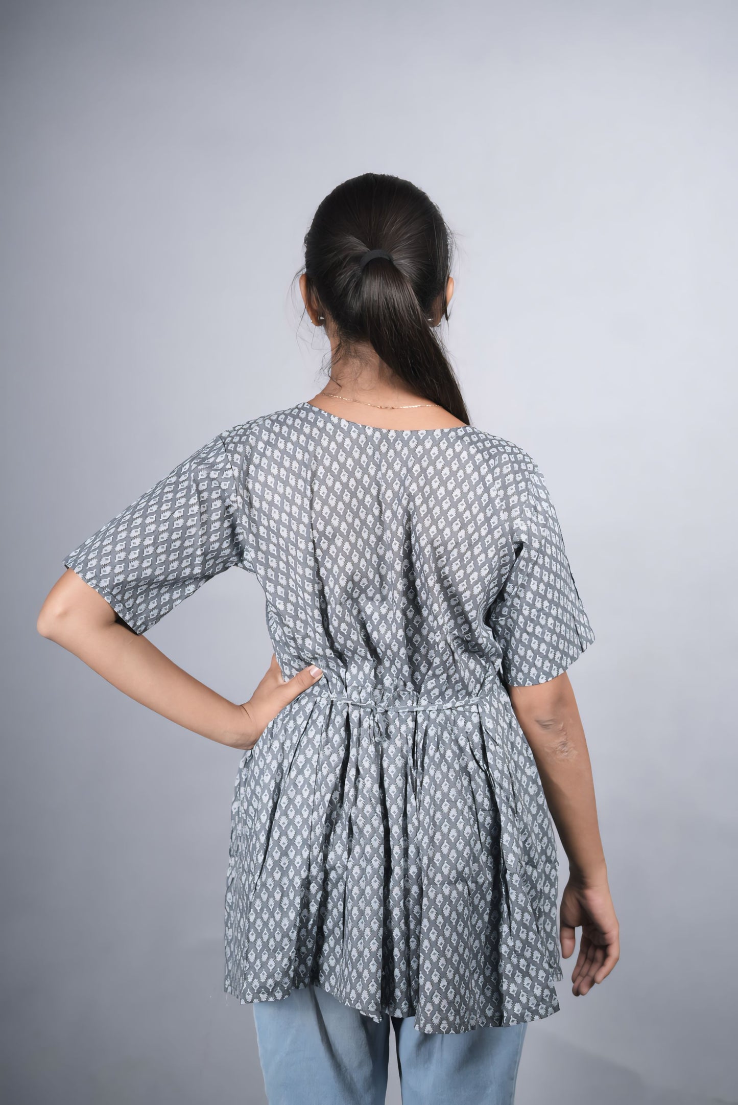 Grey Cotton Peplum Top