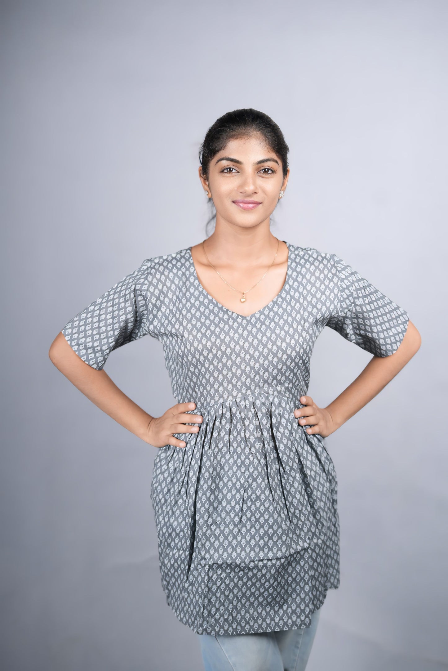 Grey Cotton Peplum Top