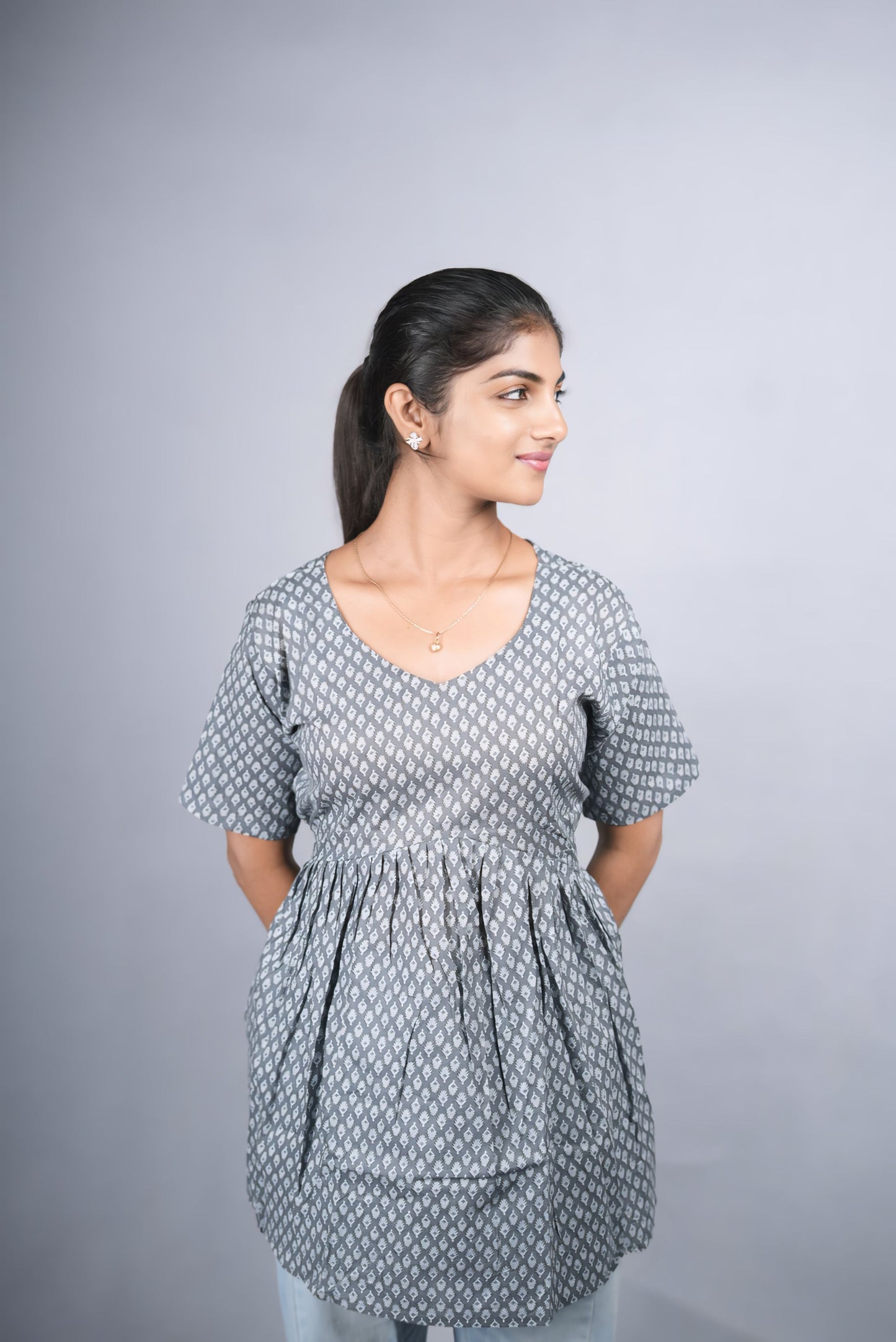 Grey Cotton Peplum Top
