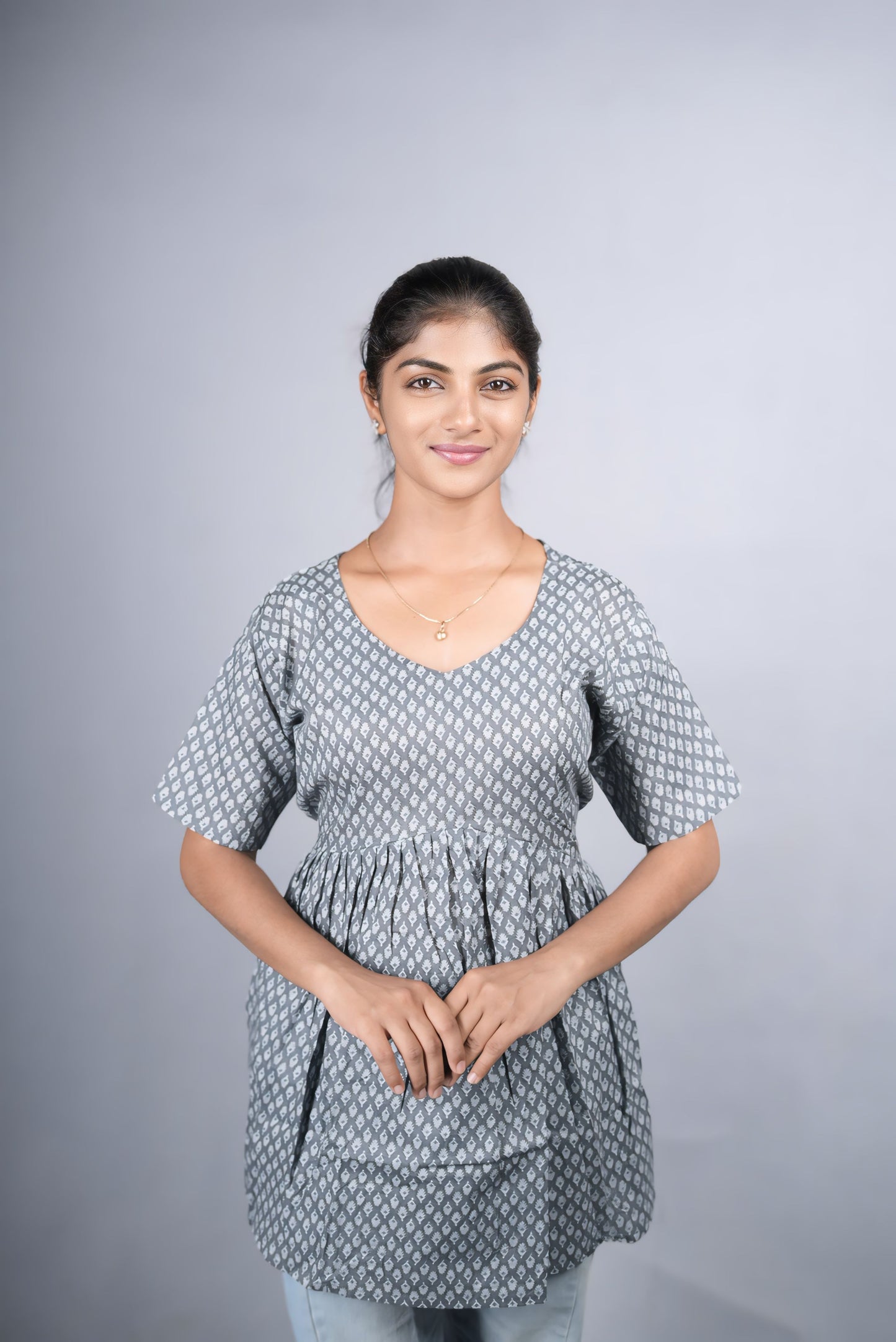 Grey Cotton Peplum Top
