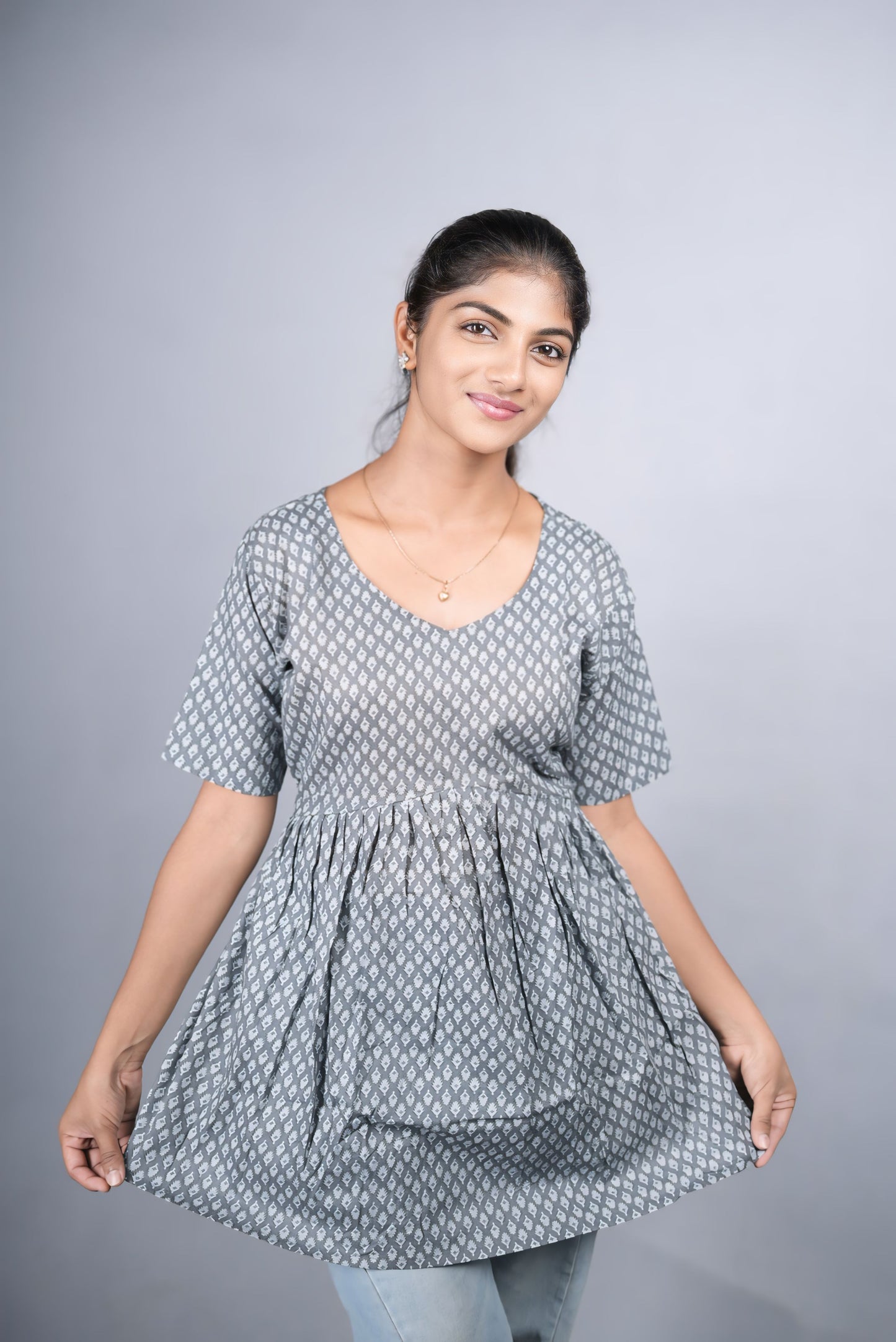 Grey Cotton Peplum Top
