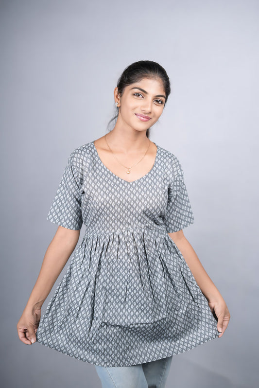 Grey Cotton Peplum Top