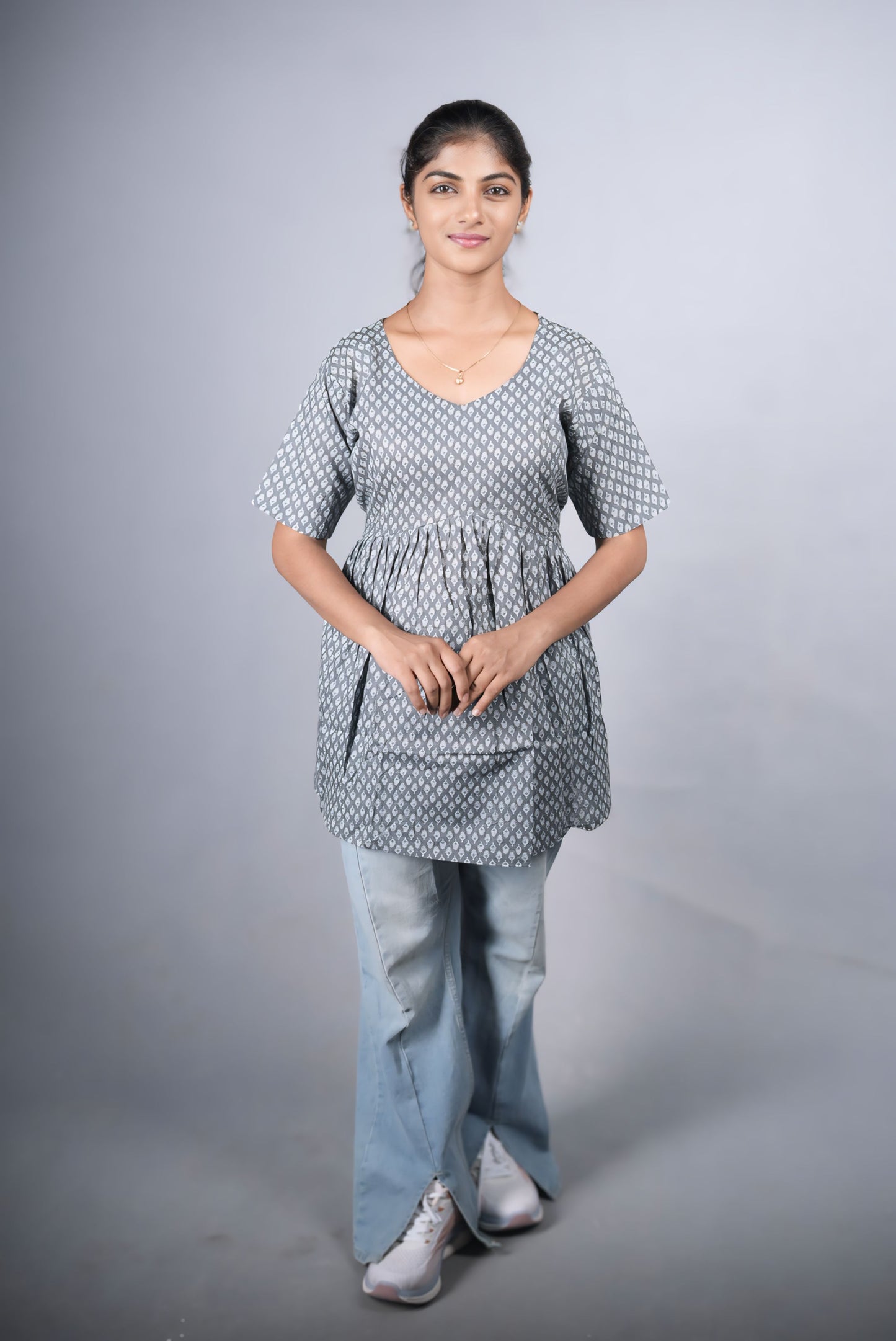 Grey Cotton Peplum Top