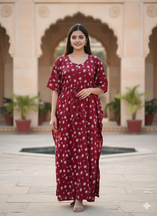 Kaftan - Maroon dots