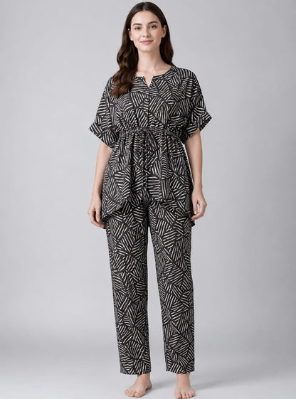 Kaftan Co-ord Set – Coffee Brown Stripes
