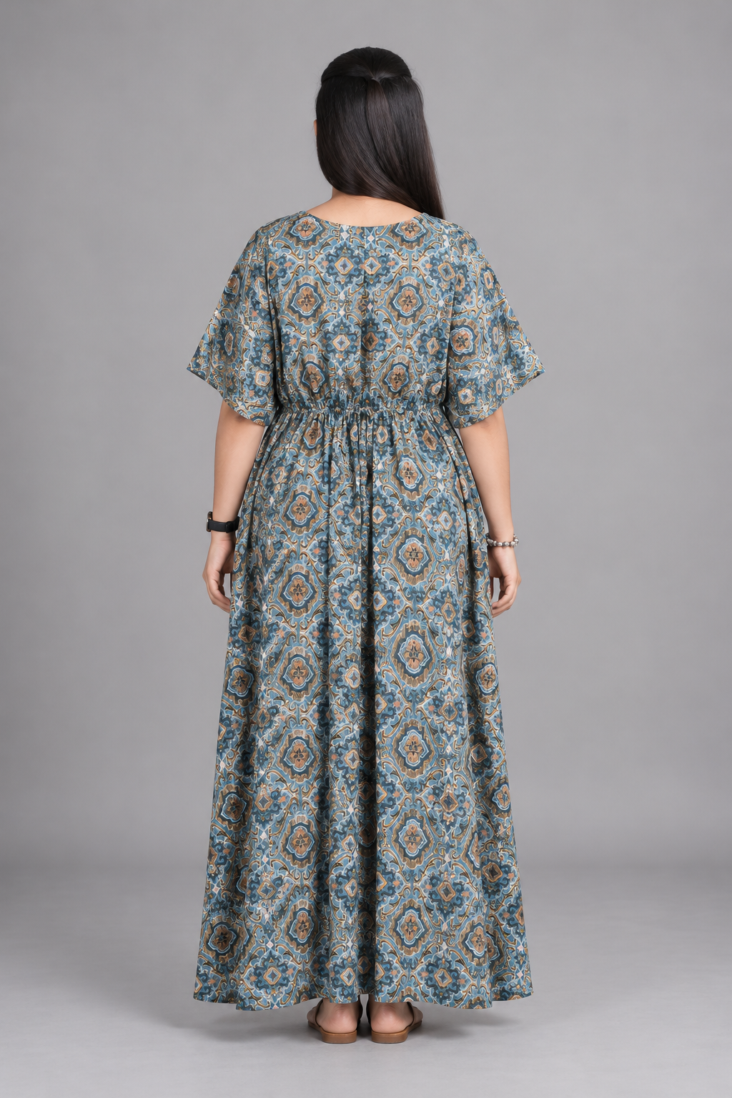 Kaftan – Ajrak Blue full-length back view