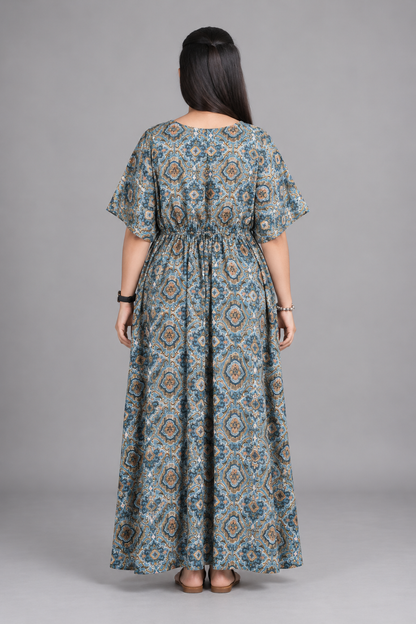 Kaftan – Ajrak Blue full-length back view