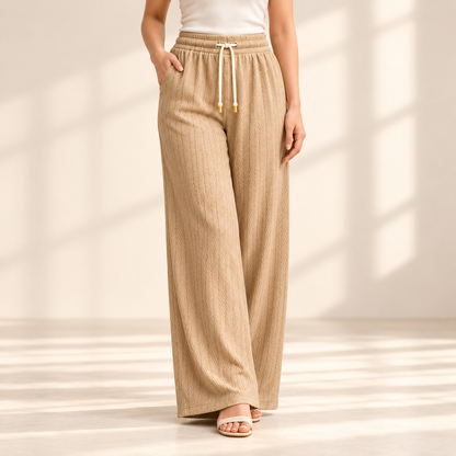 Sana Outfits beige palazzo pants worn by model